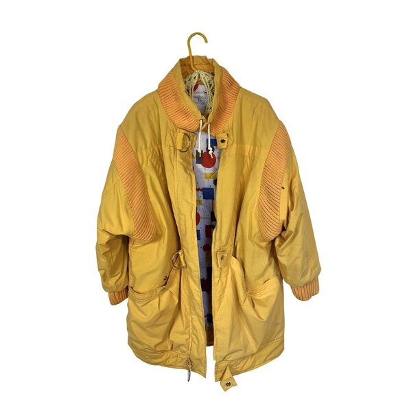 Vtg Mulberry Street Yellow Oversized Jacket Knit Accents Geometric 90s Womens - Picture 1 of 8